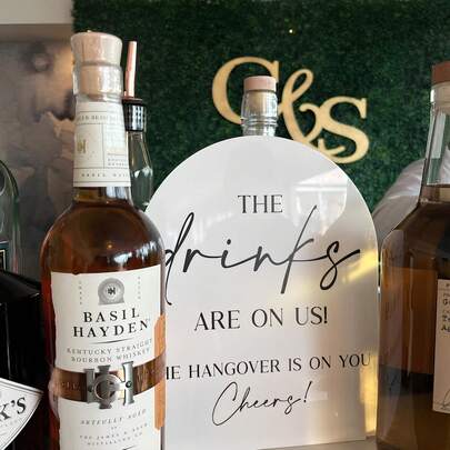 1pc The Drinks Are On Us Acrylic Sign, The Drinks Are On Us The Hangover Is On You, Open Bar Sign, Wedding Open Bar, Drinks On Us Sign,Wedding Signs,Wedding Decor,Wedding Items,Wedding Party Supplies,Weddingessentials,Wedding Supplies,Wedding Decorations,Wedding Sign Summer Birthday Gifts Beach Back To School School Supplies Room Decor