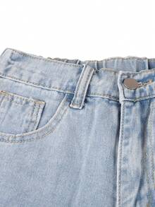 Y2K复古碎花流苏边百慕大牛仔短裤，带侧袋，休闲夏季牛仔短裤 - 淺藍色 - 查看 6