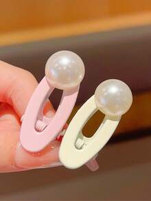 4pcs/Set Faux Pearl Candy Color Alligator Hair Clips Hair Accessories - Multicolor - View 3