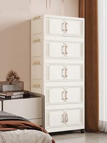 1pc 45cm/17.7in Wide Storage Cabinet, Foldable Storage Box, Home Living Room Toy Cabinet Organizer, Snack Cabinet, Kitchen Storage, Christmas Gift, Storage Bin, Under Bed - Cream Door - View 2