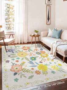 1 Piece Spring Colorful Faux Cashmere Living Room Carpet With Floral Pattern. Soft And Fluffy Area Rugs For Bedroom, Pink Home Decoration, Comfortable To The Touch, Non-Slip Washable Foldable Area Rug. It Can Be Used As Living Room Rug, Bedroom Rug, Hallway Doormat, Suitable For Different Seasons And Various Occasions In Spring, Summer, Autumn And Winter.