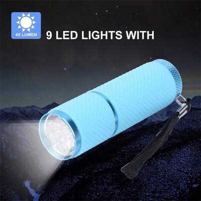 Torcia luminosissima con 9 LED - Compatta, impugnatura zigrinata, con cinturino da polso, ottima per il campeggio all'aperto - Disponibile in rosa, verde, giallo, blu e luce di emergenza | Torcia tattica | Torcia cilindrica