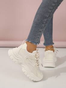 女士厚底户外运动鞋，新款轻便厚底增高鞋，适合春秋季户外运动风格 - 米色 - 查看 4