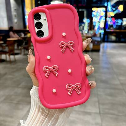 1 件千禧美学多巴胺马卡龙可爱 3 刺绣蝴蝶结珍珠装饰便携式手机壳适合 16/Redmi Note 11 4G/Galaxy A55/Infinix Note 30/ Moto E30