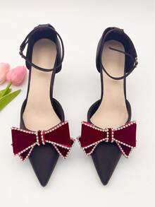 2pcs New Detachable Velvet Bow Rhinestones Shoes Decoration - Multicolor - View 10