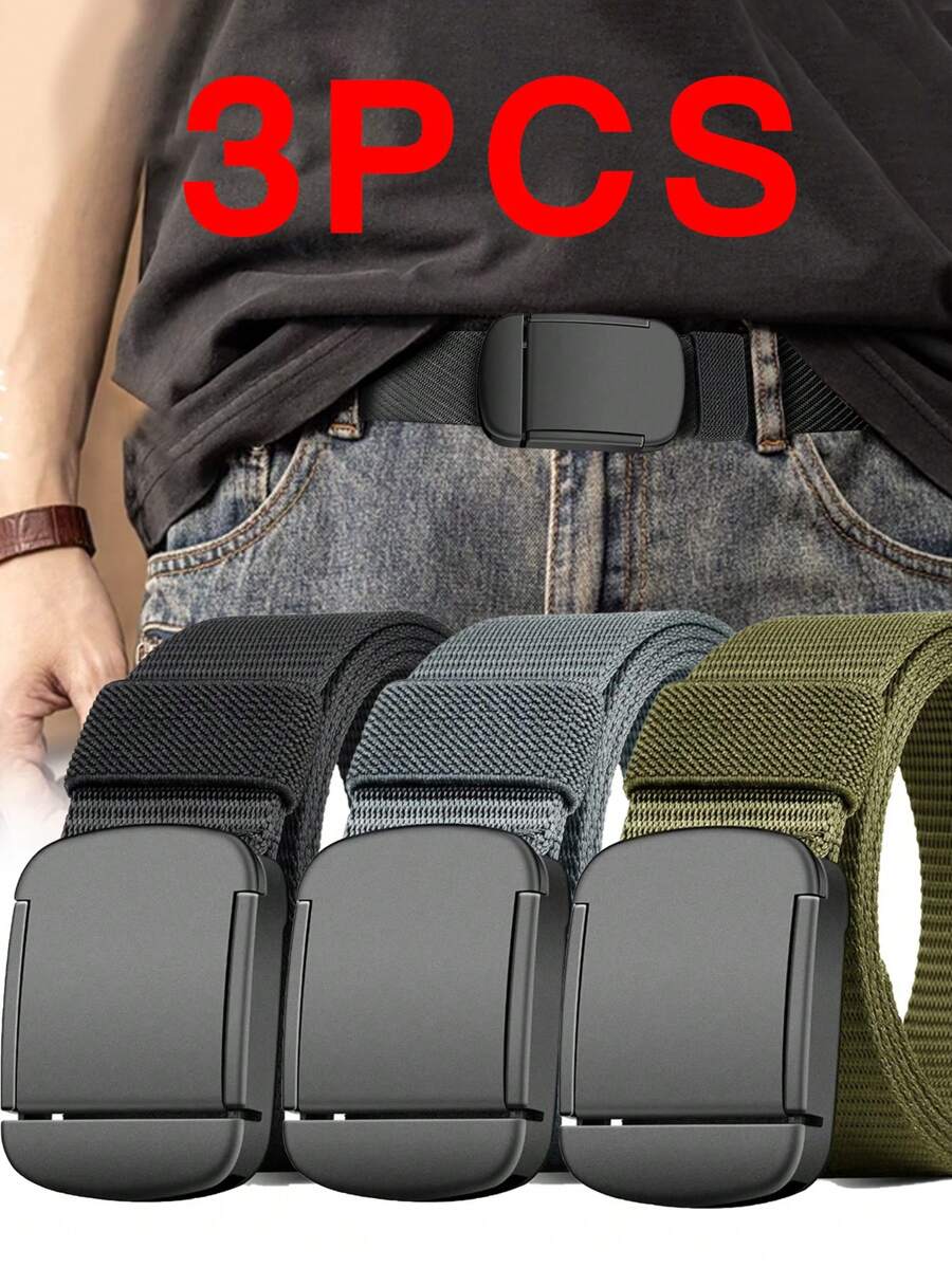 1/2/3 piezas Cinturón de nailon con hebilla automática para fitness al aire libre, senderismo, caza multiusos, táctico, de lona de alta calidad para hombres, casual, de negocios, novio, esposo, padre, regalo para hombre, uso diario, moda, adolescente, al aire libre, vacaciones, atlético, viaje, calle, bohemio, vintage, otoño, Halloween