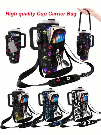 High Quality 40oz/30oz Tumbler Case Chloroprene Rubber Water Bottle Holder, Insulated Cup Protective Cover, Cup Cover With Adjustable Shoulder Strap And Hand-Held Strap, Printed Design, Durable And Scratch Resistant, Very Suitable For Outdoor Camping, Travel And Fitness,Mother's Day Gift.