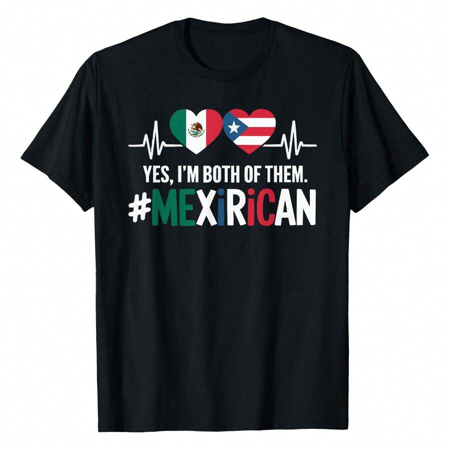 Half Mexican Half Puerto Rican Puerto Rico Flag Mexico T-Shirt Women's Plus Size Graphic Tee - Black - View 1