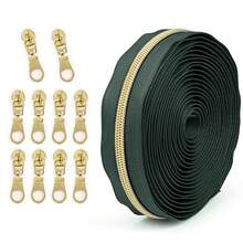1 Set = 4.5m Zipper + 10pcs Zipper Pulls, Nylon 5 Zipper With Contrast Light Golden Teeth, Nylon Coil, For Garment & Bag - Colorblock Zipper - View 19