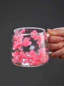 1 Pc,Double Wall Glass Cup,Petal Decoration,Creative Water Cup,Coffee Cup,Tea Cup,Milk Cup,Juice Cup,Insulated,Fresh,Aesthetic,Unique Design,Photo Props,Great Gift,Birthday Gift,Holiday Gift,For Bestie,For Friends,For Colleague,Enhance Your Life Style,Brighten Your Desk