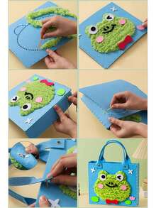 1 件手工制作的卡通动物毛毡手提包/零钱包，3D 贴花无纺布 DIY 工艺套件，缝纫纱线绘画，手工玩具，儿童益智玩具