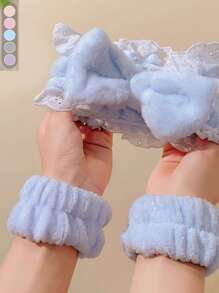 1/2/3 Pcs Cute Lace Plush New Style Face Washing Headband Wide Edge Pleated Sweet Bow Headband Female Wash Mask Headband Face Washing Headband Plush Hair Accessories Bathroom Hair Accessories Face Washing Headband