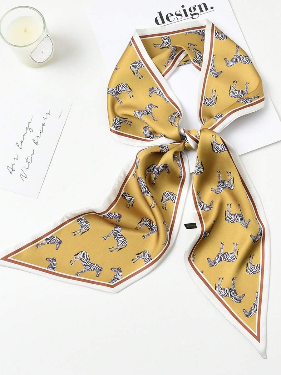 1条女士时尚马车印花真丝围巾/头巾，窄款，提升整体造型的理想之选