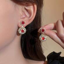 Europe And The United States Exaggerated Retro Palace Gorgeous Purple Double Round CZ Women's Crystal Earrings 1 Pair