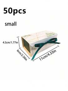 10pcs Leaf Print Gift Box With Ribbon, Paper Candy Box For Wedding