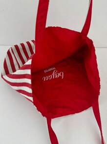 1 Bolso de hombro de diseño de doble cara con estilo de Doncella, bolso grande para niños, bolso de estudiante de gran capacidad, bolsa de tutoría, bolsa de almacenamiento, bolsa casual portátil, adecuada para compras, fiestas, vacaciones, eventos festivos, entretenimiento y otras ocasiones. Decoración con parche de letra y rayas de contraste de color, un regalo perfecto para chicas jóvenes, estudiantes adolescentes, etc.