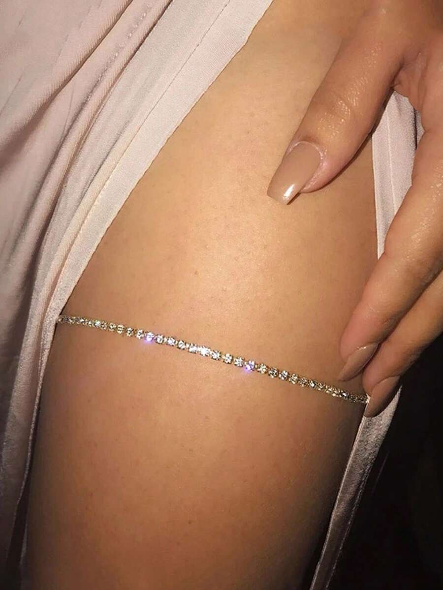Women's Single Row Rhinestone Chain Thigh Chain, Suitable For Daily Wear - Gold-white Diamond - View 1