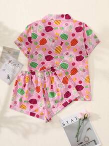 Set de pijama de 2 piezas con parte superior de manga corta con botones de cuello en V y estampado de paleta, y pantalones para mujeres. Set de pijama de verano cómodo para uso en casa.