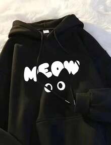 Mini Butterfly Flannel Hoodie With Pocket Cotton - 黑色 - 查看 2
