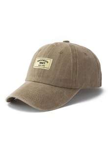 1pc Unisex Light Gray Fabric Label Outdoor Fashion Adjustable Washed Baseball Cap - Khaki - View 2