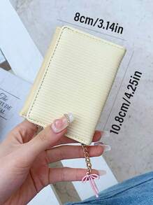 3-Fold Small Wallet In Candy Colors, Cute & Fresh PU Leather Purse, Girl Short Bifold Wallet With Bow Charm