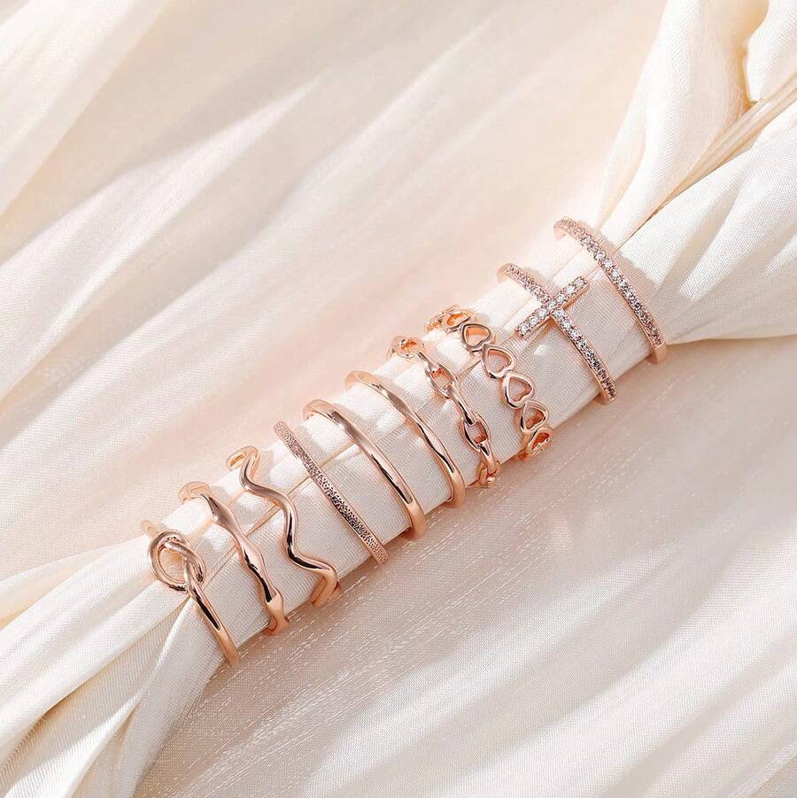 FUNEIA 10PCS 18K Gold Plated Stacking Rings For Women Thumb Stackable Knuckle Band Rings Plain Twist Thin Joint Finger Wedding Gold Ring Set For Women Size 4 To 11 - Hoa hồng vàng - Xem 1