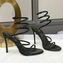 One Word Satin Wrap Sandals With High Heel One Word Open Snake Shape Wrapped Roman Sandals In Snake Shape - 銀色 - 查看 4