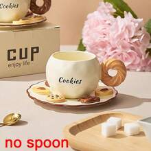 1 set Taza y platillo de cerámica con forma de pan hecho a mano de manera creativa y sencilla