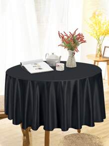 1 Stück schwarze runde Satin-Tischdecke, elegante Hochzeitstischdecke mit gefalteter Kante, Durchmesser 145/180/200/228 cm Polyester-Tischdecke, Hochzeitsdekoration, Verlobungsfeier-Zubehör, Brautparty-Tischdekoration, Bankett-Tischzubehör, 1. Geburtstags-Party-Dekoration, Baby-Shower-Zubehör, Gender-Reveal-Party-Dekoration, Innen- und Außenveranstaltungsdekoration, Picknick-Zubehör, Feiertagsparty-Zubehör, tägliche Heimdekoration, Küchenzubehör, Tischdekor