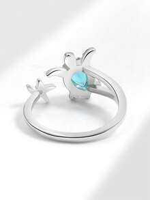 1pc Elegant Ocean Series Sea Turtle Open Ring, Suitable For Summer Beach Vacation - Multicolor - View 4