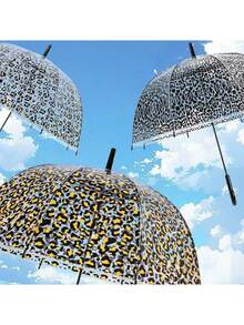 1 Stück 60cm Mehrfarbiger zufälliger transparenter Regenschirm, automatischer Leoparden-Muster Regenschirm, 8 Rippen windabweisender Regenschirmrahmen - kompakt & tragbar, mit gold/beige/weißem Schirmdach, geeignet für Handtasche, Pendeln, Dates, Reisen, vintage klassischer Leoparden-Muster automatischer Regenschirm - gebogener Haken, gerader Griff, UV-Schutz, leicht & tragbar, ideal für Fotografie, Fotografie-Regenschirm | Leoparden-Muster Regenschirm | Stabiler Regenschirm