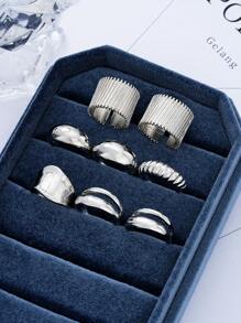 8pcs/6pcs/5pcs Simple Metal Chunky Jewelry Ring Set, Vintage Coin Style Rings For Women, Suitable For Beach, Dating, Daily Casual, Party Accessories