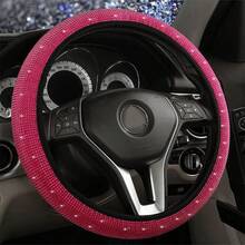 Women's Luxury Rhinestone Studded 15 Inch Car Steering Wheel Cover, All Season Fashion & Elegant, Non-Slip, Breathable, Wear-Resistant, Sparkling Rhinestone Design (Pink) - Pink - View 6