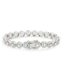 1pc Men's Silver Color Copper Cubic Zirconia 6.9 Inch Bracelet