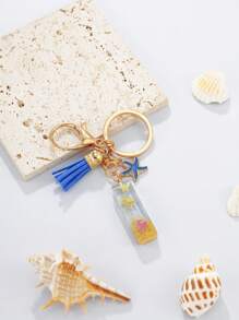 1pc A-Z English Letter Keychain, Resin Drop Glue Oceanic Elements Letter Pendant Keychain For Girls, Summer Starfish, Seashell Decor Random Color Children Bag Accessories