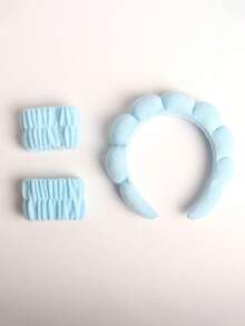 3pcs/Set Cloud Shaped Sponge Hair Scrunchies - Includes Headband, Wrist Band, Skin-Friendly Material Suitable For Makeup, Skincare, Outdoor Use - Multicolor - View 5