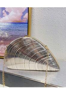 Fashionable & Unique 3D Shell Acrylic Handbag, Niche Design With High-End Feel, Clutch/Shoulder Bag For Formal Events - Silver - View 3