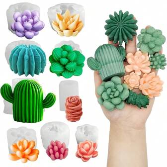 10pcs Silicone Mold Set For DIY Candle Making, Succulent And Cactus Planters Epoxy Resin Crafts, Round Planter Themed Silicone Molds For Resin Art And Decor