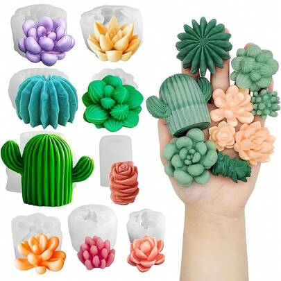 Set de 10 moldes de silicona para hacer velas DIY, macetas de suculentas y cactus, artesanías de resina epoxi, moldes de silicona con temática de macetas redondas para arte y decoración con resina