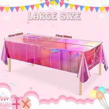 1 Pack Shiny Plastic Tablecloth, Disposable Holographic Rectangular Tablecloth, Party Decoration For Birthday, Wedding, Christmas - Pink - View 2