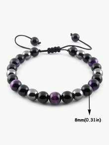 YAUKIA 1pc 8mm Tiger Eye & Matte Black Onyx And Blue Hematite Bracelet – Adjustable Beaded Bracelet For Men Women, Protective Healing Stone, Handmade Gemstone Jewelry, Stylish Gift - Multicolor - View 14