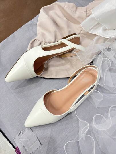 Very Simple White Flat Shoes, Comfortable Man-Made Leather Splicing Design, Elegant Looking, Suitable For Teens, Everyday Wear And Formal Occasions, All Seasons