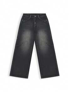 Men GlobeSwift Vintage Washed Embroidered Loose Straight Leg Jeans, Grunge - Black - View 3