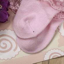 Infant Baby Girls Ruffle Socks, Sweet Eyelet Frilly Lace Princess Ankle Socks With Sunflower Applique - Pink - View 8