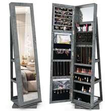 Lifezeal 360degree Rotatable Jewelry Cabinet 2-In-1 Lockable Mirrored Organizer - Dark Grey - View 2