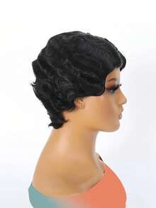 Deep Wave Pixie Cut Wigs Short Finger Wave Natural Black Color Full Machine Made Human Hair Remy Human Hair Wig - Natural Black - View 3
