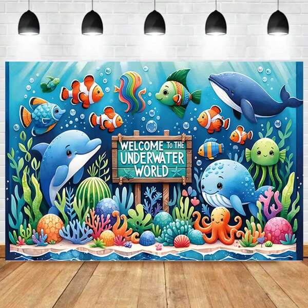 Undersea Shark Themed Blue Background Birthday Party Photo Booth Backdrop Banner Decoration