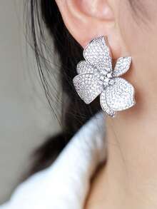 1 Pair Gorgeous Cubic Zirconia Stud Earrings For Women For Wedding Engagement Anniversary Party Jewelry Valentine's Day Gift - 1# - View 2