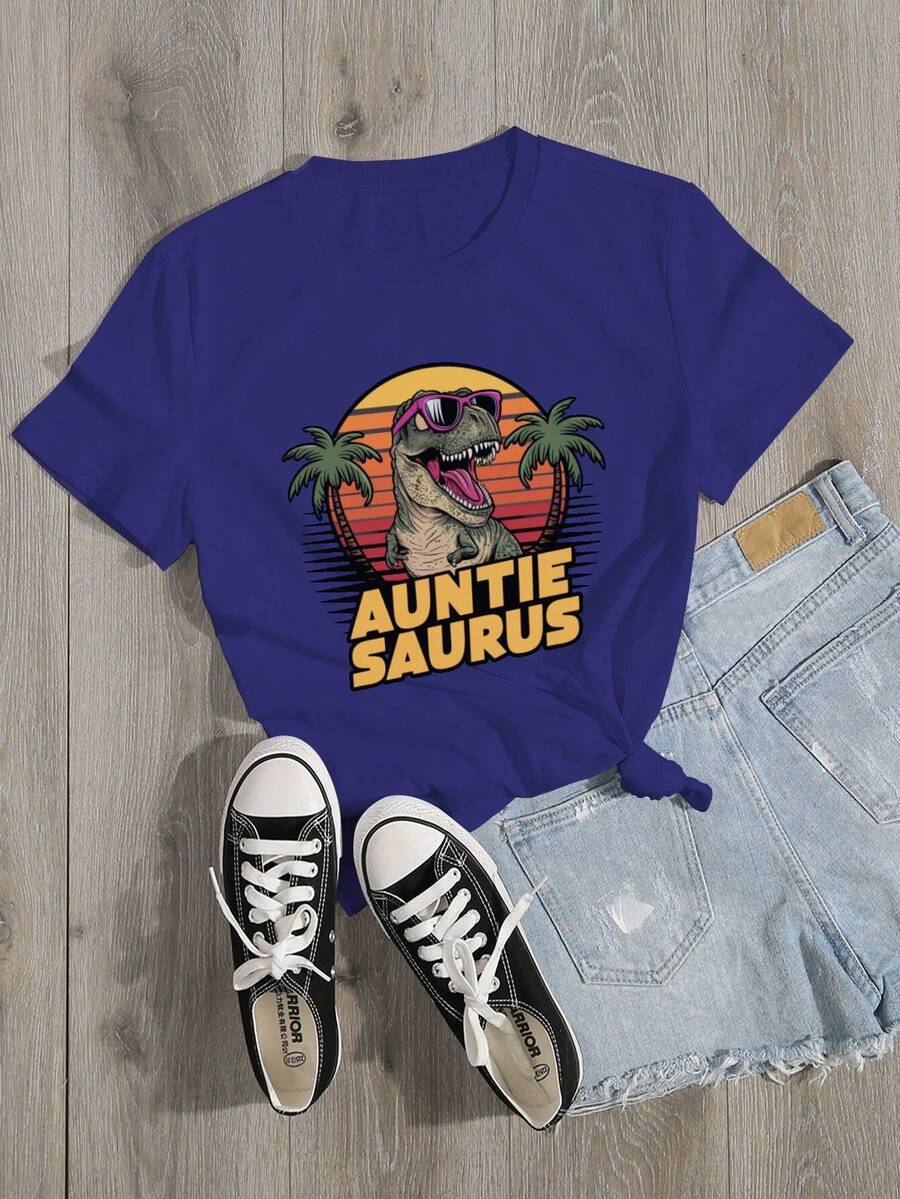 Sunglasses AUNTIE SAURUS T Rex Illustration Pure Cotton Women's T-Shirt Comfort Fit
