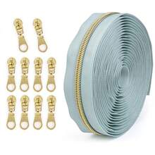 1 Set = 4.5m Zipper + 10pcs Zipper Pulls, Nylon 5 Zipper With Contrast Light Golden Teeth, Nylon Coil, For Garment & Bag - Colorblock Zipper - View 24